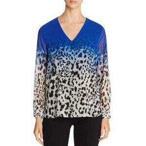 Calvin Klein Women's Hi Lo V Neck Blouse Blue Size 2X,Long Sleeve,Lighweight